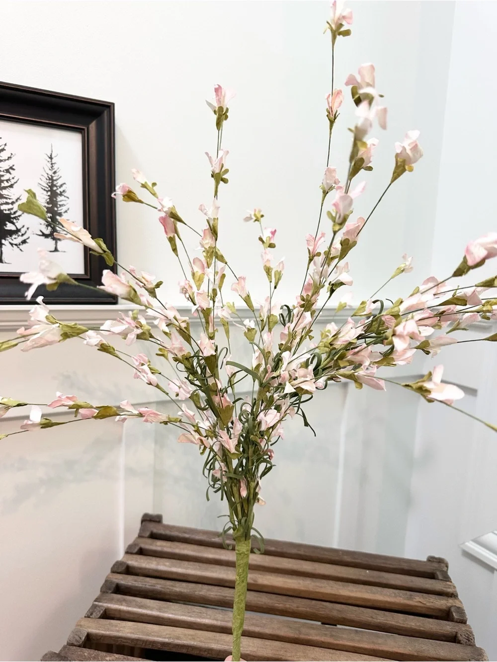 Soft Pink and Green Floral Stem Accent for Home Decor Wild Flower Bush